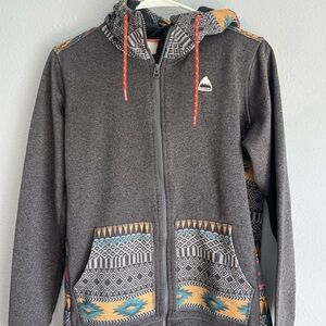 Burton Charcoal and Patterned Zip-Up Sweater